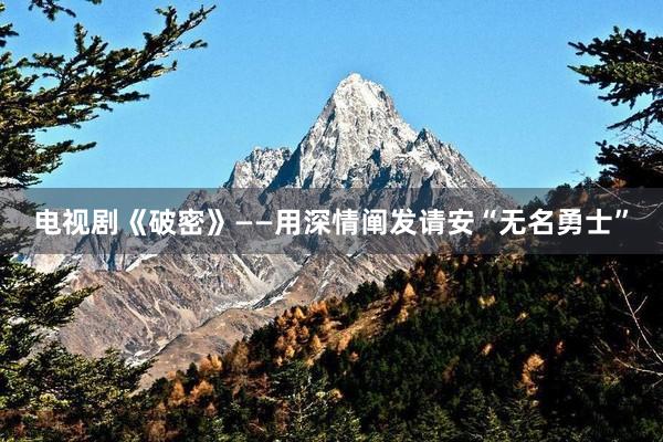 电视剧《破密》——用深情阐发请安“无名勇士”